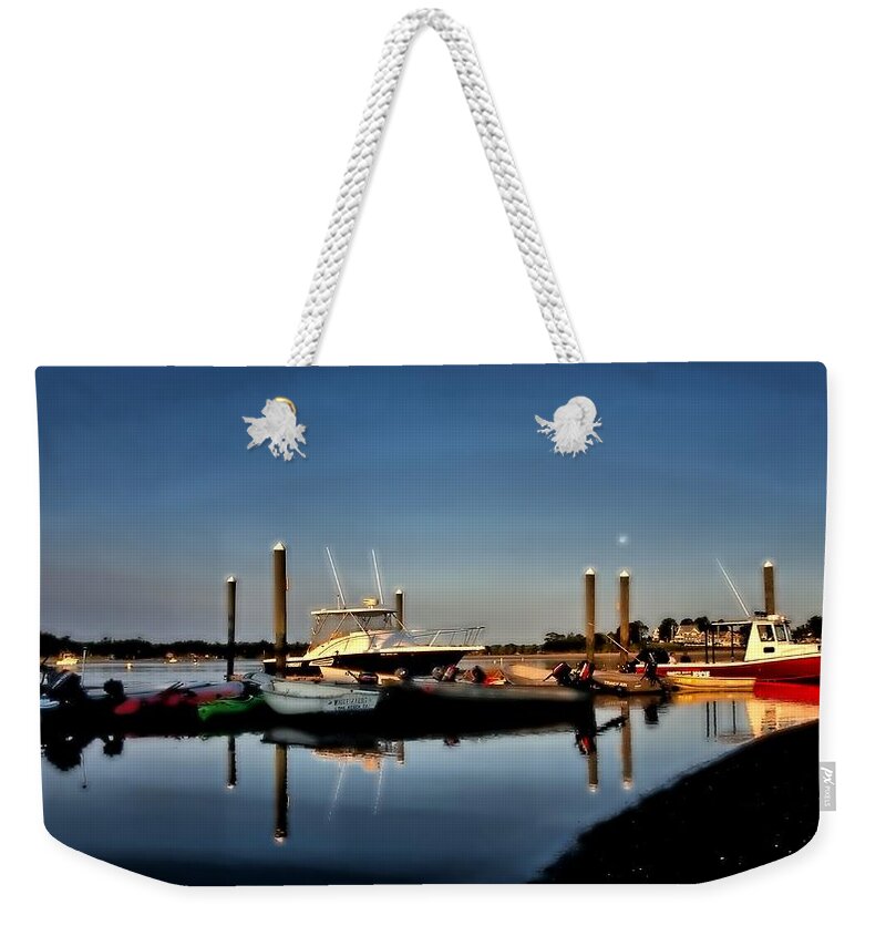 Cape Cod Weekender Tote Bag featuring the photograph Sunny Morning at Onset Pier by Bruce Gannon