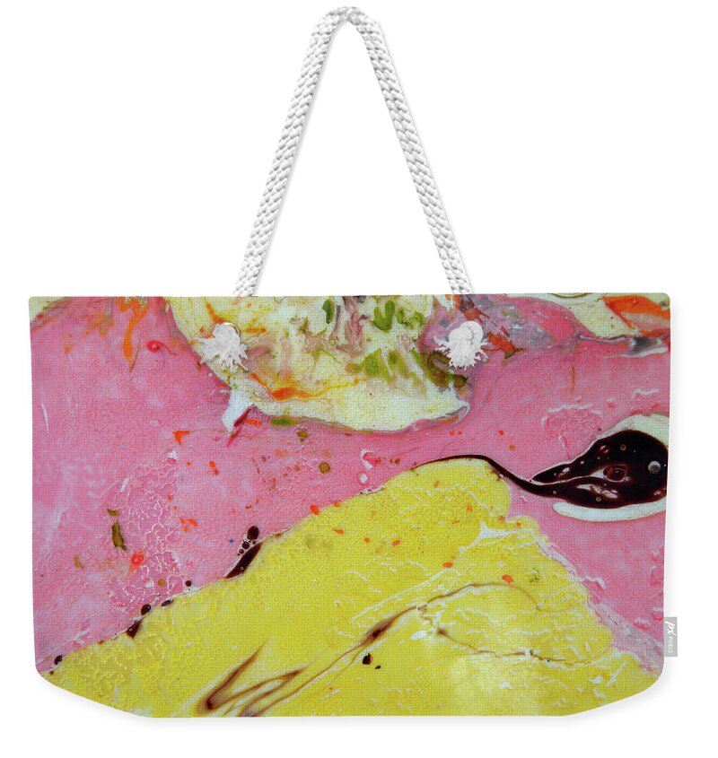 Pink Weekender Tote Bag featuring the painting Sunny Pink by Lisa Lipsett