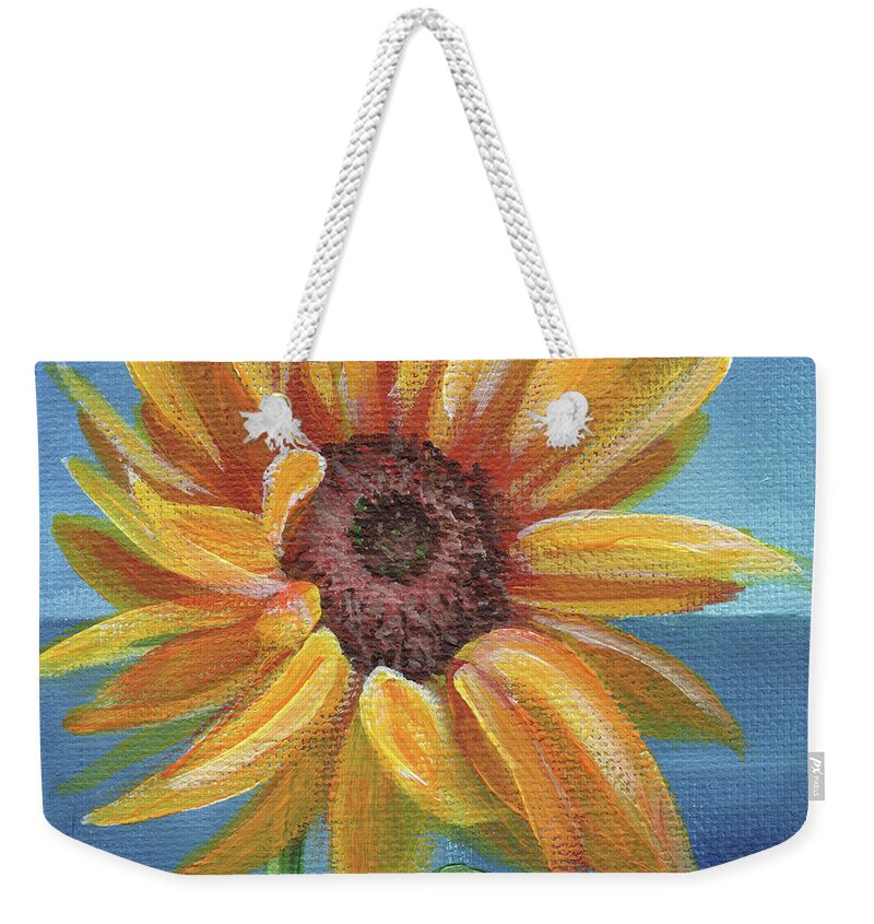 Sunflower Weekender Tote Bag featuring the painting Sunny Slaute by Annie Troe