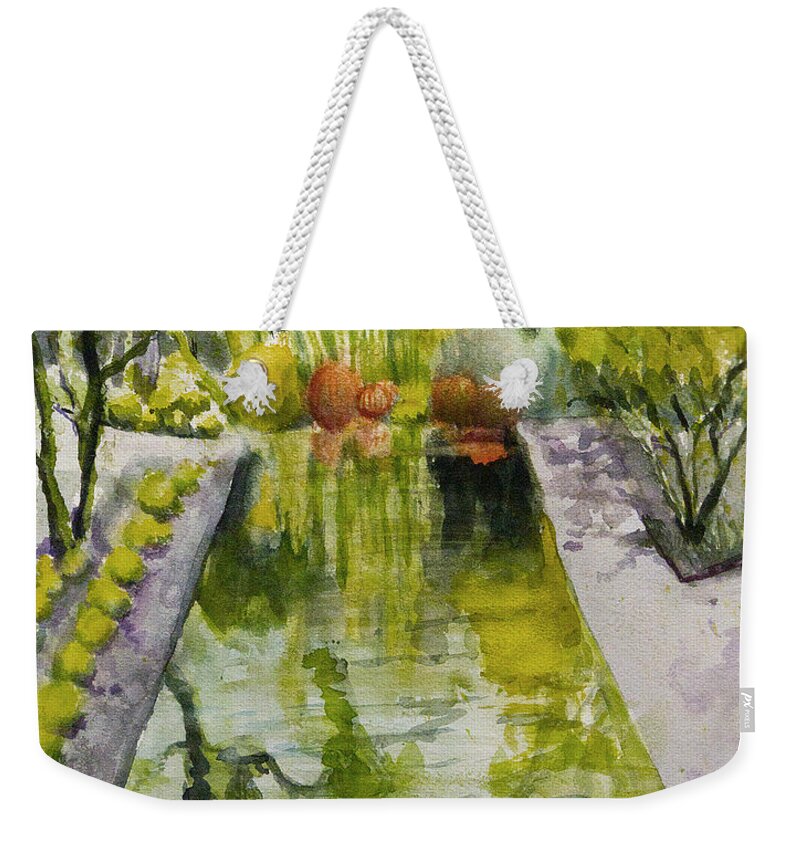 Landscape Weekender Tote Bag featuring the painting Infinity Pool In the Gardens at Annenburg Estate by Maria Hunt