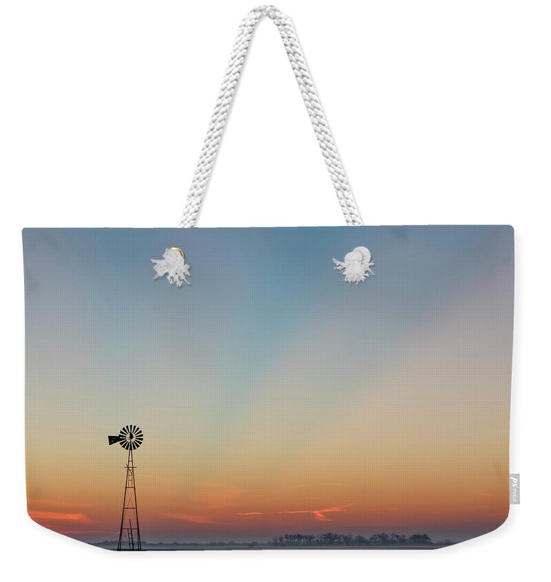 Kansas Weekender Tote Bag featuring the photograph Sunrise and Windmill 02 by Rob Graham