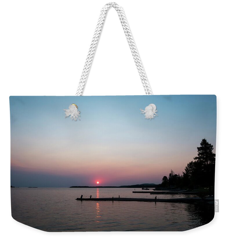 Copper Harbor Weekender Tote Bag featuring the photograph Sunrise in Copper Harbor Michigan by Mary Lee Dereske