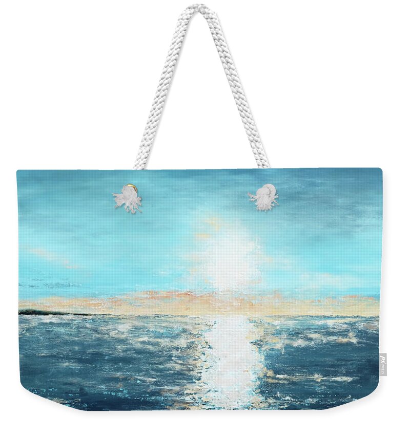 Landscape Weekender Tote Bag featuring the painting Sunrise On Erie by Katrina Nixon