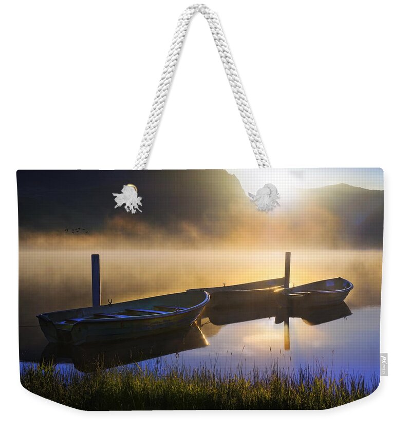 Sunrise Weekender Tote Bag featuring the photograph Sunrise on Llyn Nantlle by Mal Bray
