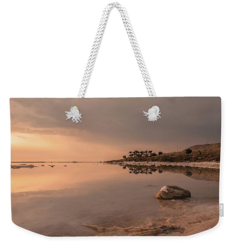 Sun Weekender Tote Bag featuring the photograph Sunrise on the Dead Sea-1 by Sergey Simanovsky