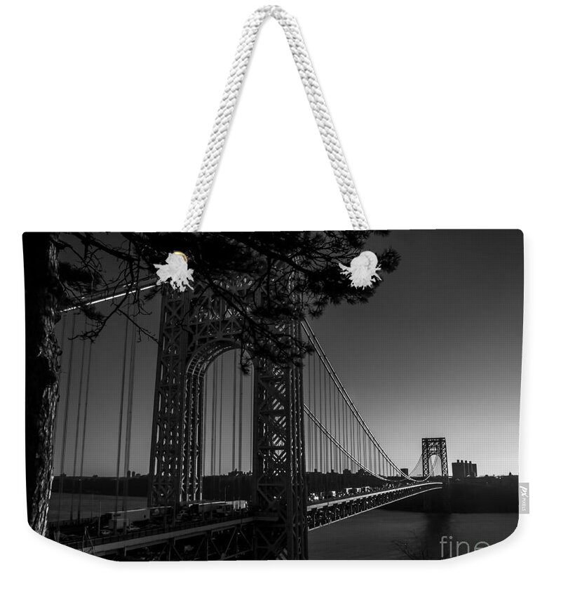 George Washington Bridge Weekender Tote Bag featuring the photograph Sunrise on the GWB, NYC - BW Landscape by James Aiken
