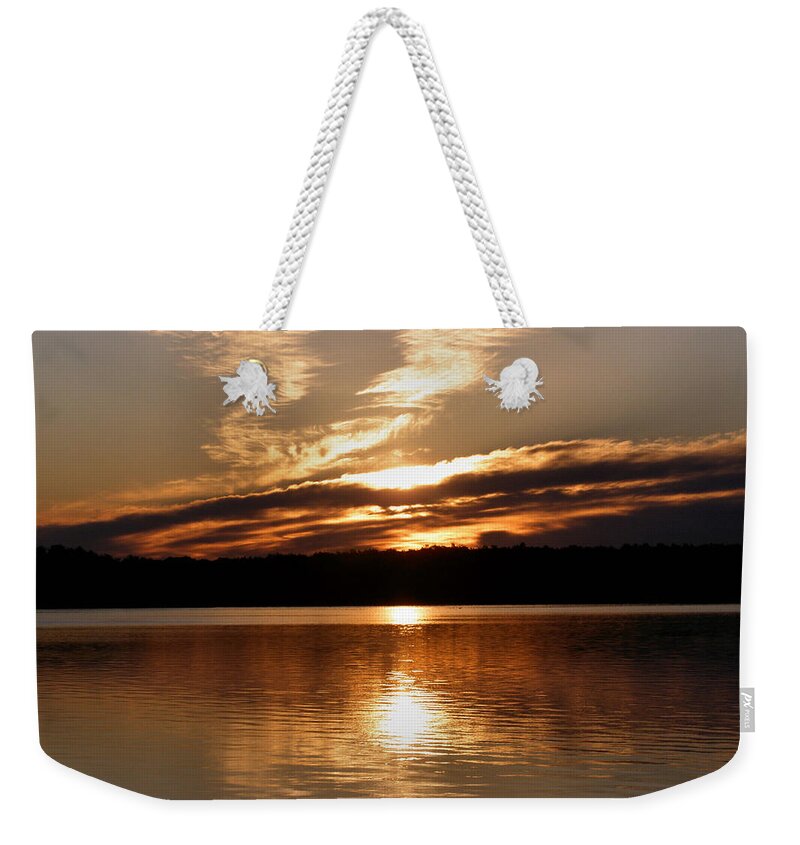 Sunrise Weekender Tote Bag featuring the photograph Sunrise on the Turtle Flambeau Flowage by Angie Rea