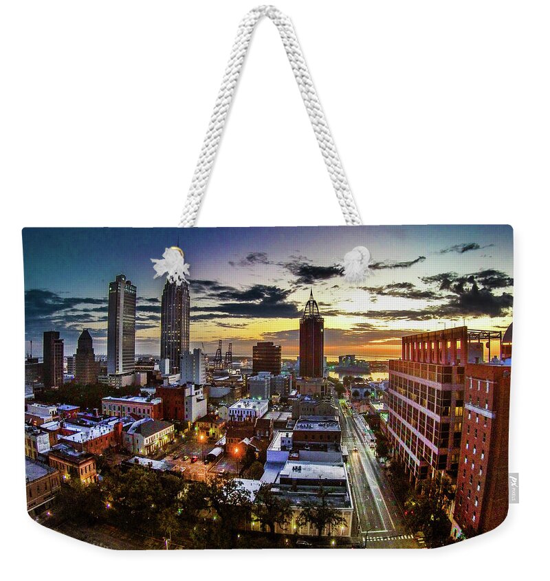 Mobile Weekender Tote Bag featuring the photograph Sunrise Over Mobile and Government Street by Michael Thomas