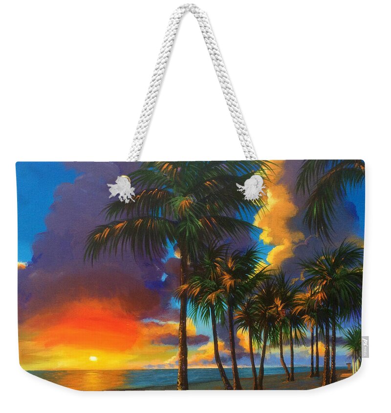 Paint Weekender Tote Bag featuring the painting Sunrise Palms A1A by Robert Korhonen