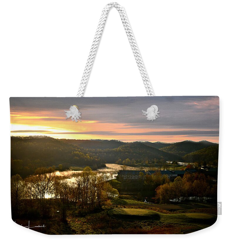 Sunset Weekender Tote Bag featuring the photograph Sunrise Resort by Lisa Lambert-Shank
