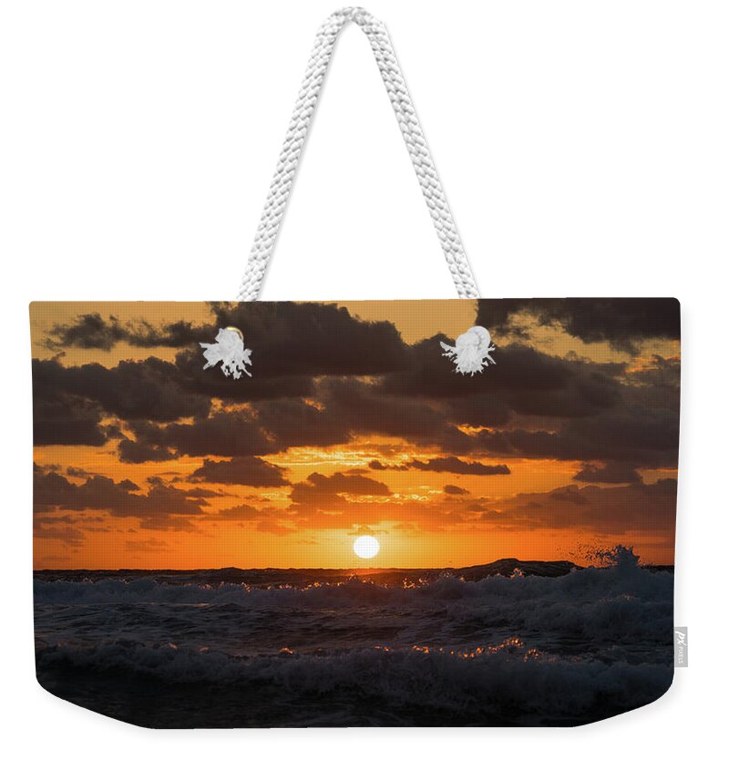 Florida Weekender Tote Bag featuring the photograph Sunrise Splash Surf Delray Beach Florida by Lawrence S Richardson Jr