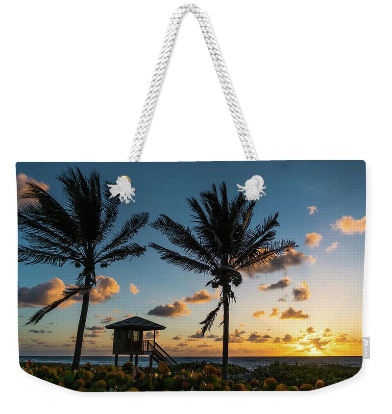 Florida Weekender Tote Bag featuring the photograph Sunrise Sunburst Palms Delray Beach Florida by Lawrence S Richardson Jr