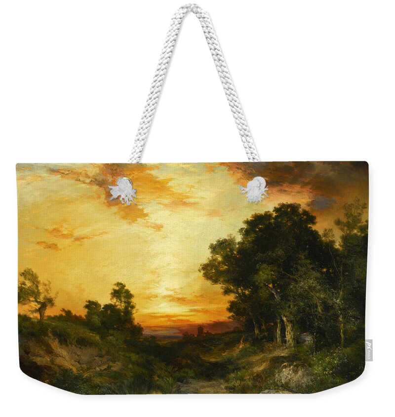 Thomas Moran Weekender Tote Bag featuring the painting Sunset Amagansett by Thomas Moran