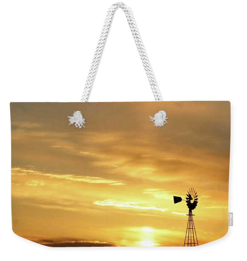 Kansas Weekender Tote Bag featuring the photograph Sunset and Windmill 13 by Rob Graham
