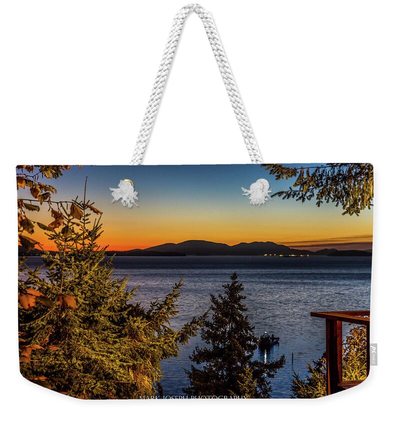 Sunset Weekender Tote Bag featuring the photograph Sunset at Chuckanut by Mark Joseph