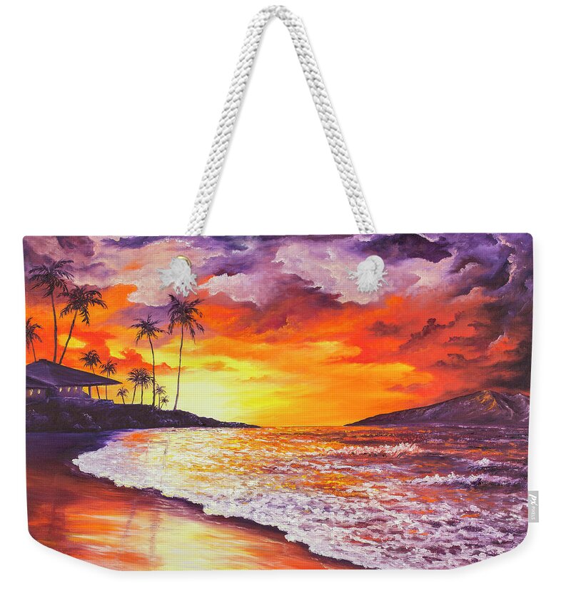 Darice Weekender Tote Bag featuring the painting Sunset At Kapalua Bay by Darice Machel McGuire