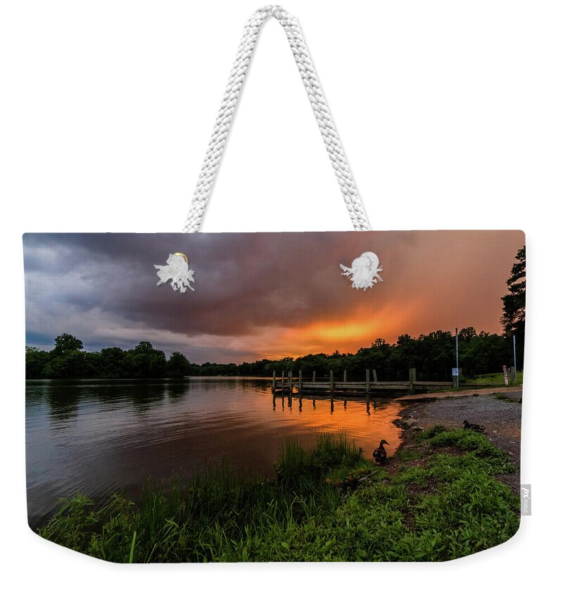 K-1 Weekender Tote Bag featuring the photograph Sunset at Mountain Run Lake by Lori Coleman