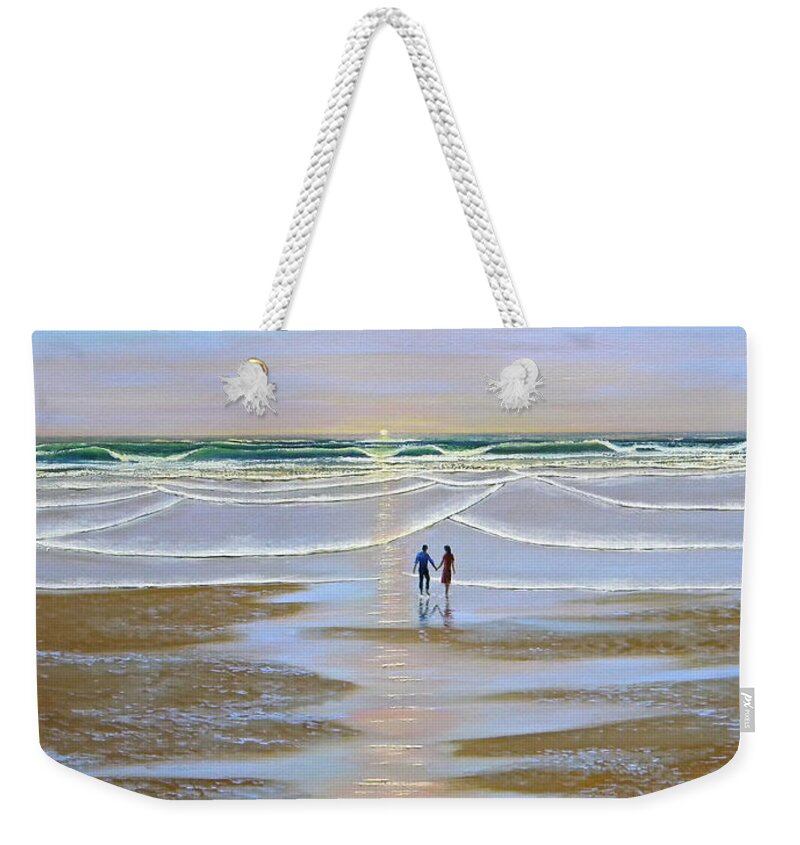 Beach Weekender Tote Bag featuring the painting Sunset At The Beach by Frank Wilson