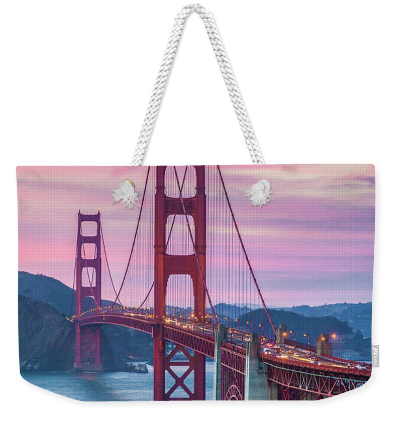 America Weekender Tote Bag featuring the photograph Sunset at the Golden Gate by JR Photography