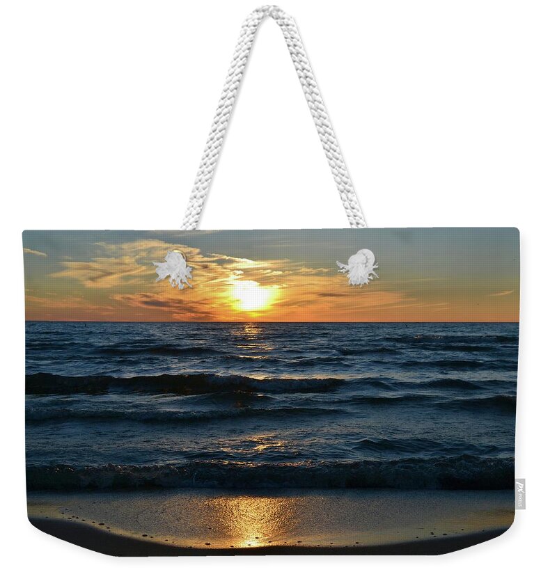 Abstract Weekender Tote Bag featuring the photograph Sunset At Wasaga Beach June 21-2017 by Lyle Crump