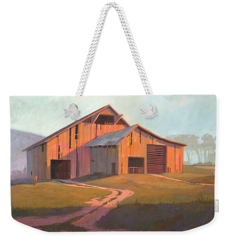 Michael Humphries Weekender Tote Bag featuring the painting Sunset Barn by Michael Humphries