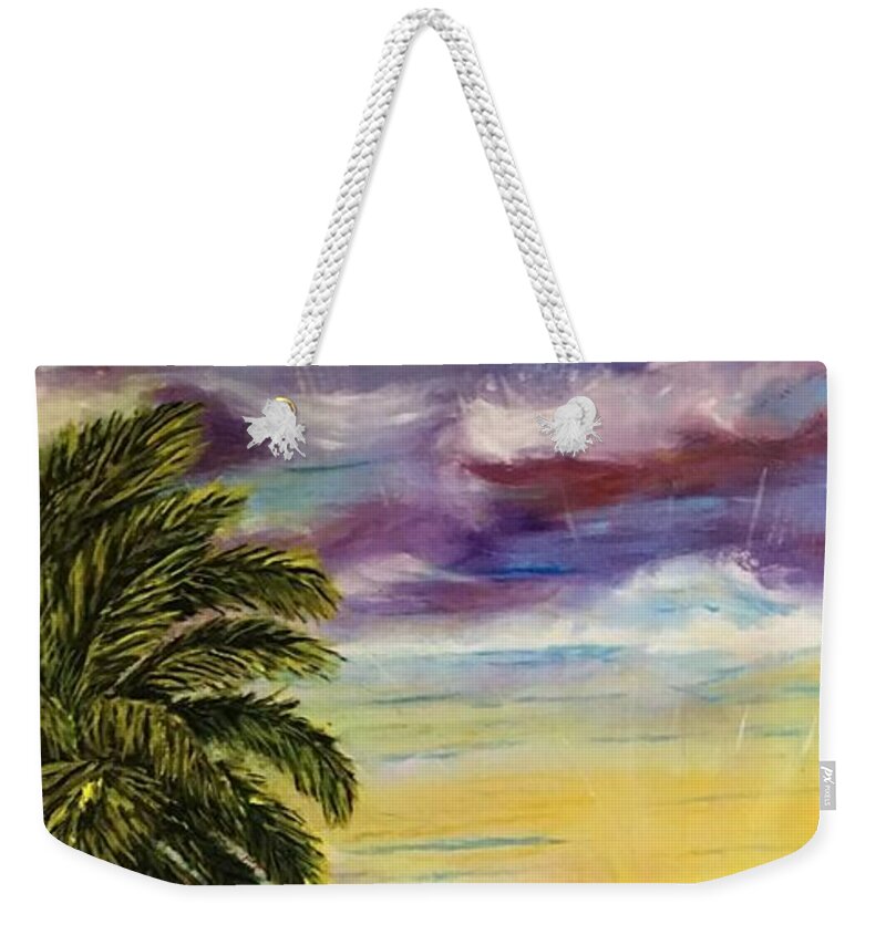 Seascape Weekender Tote Bag featuring the painting Tranquility at Sunset Lagoon by Michael Silbaugh