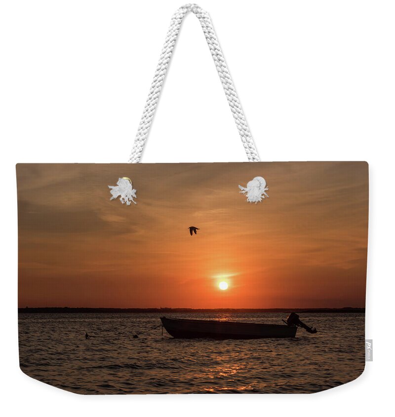 Sunset Boat Lavallette Nj Weekender Tote Bag featuring the photograph Sunset Boat Lavallette NJ by Terry DeLuco