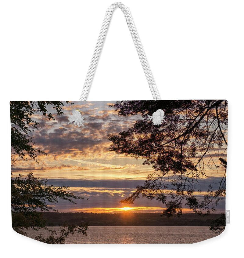 Sunset Weekender Tote Bag featuring the photograph Sunset Caressed by Tree Branch by Mary Lee Dereske