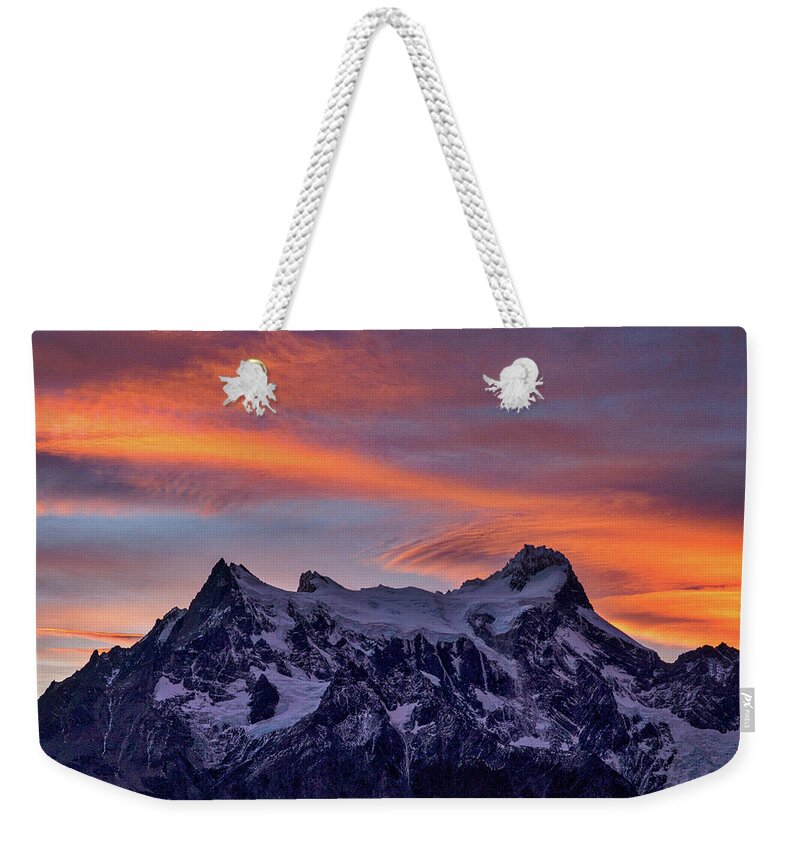 Patagonia Weekender Tote Bag featuring the photograph Sunset Clouds At Cerro Paine Grande #3 - Chile by Stuart Litoff
