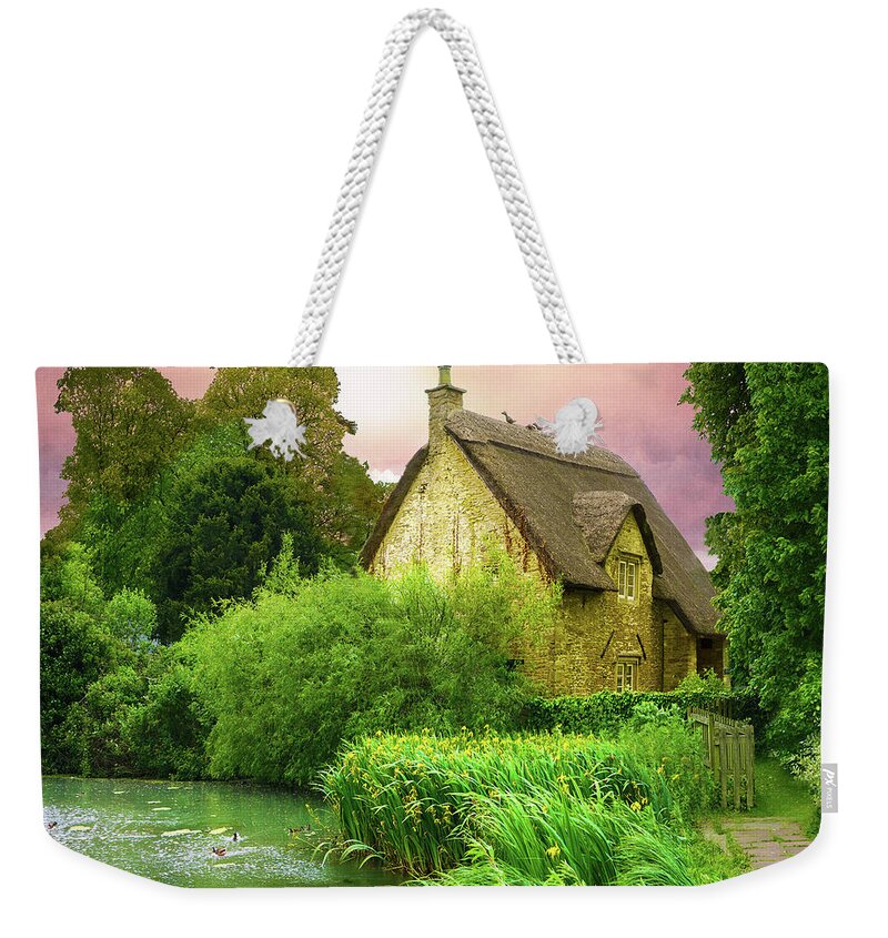 Cottage Weekender Tote Bag featuring the digital art Sunset Cottage by Vicki Lea Eggen