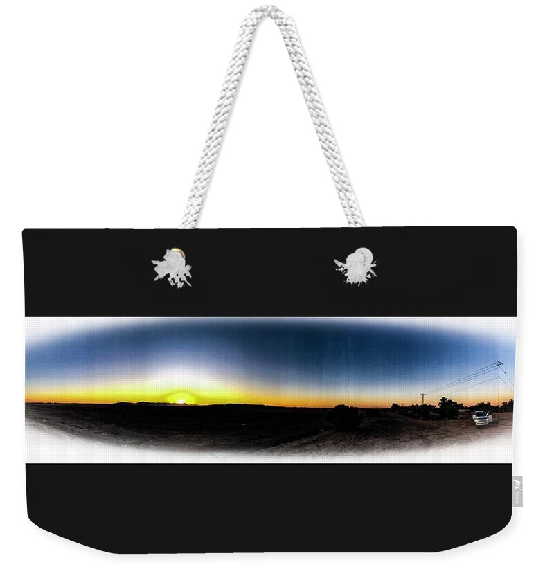 Mountain Landscape Sunset Dirt Truck Open Field Colorfull Vibrant Beautiful Panorama Weekender Tote Bag featuring the photograph Sunset edition 6 by Rick Reesman