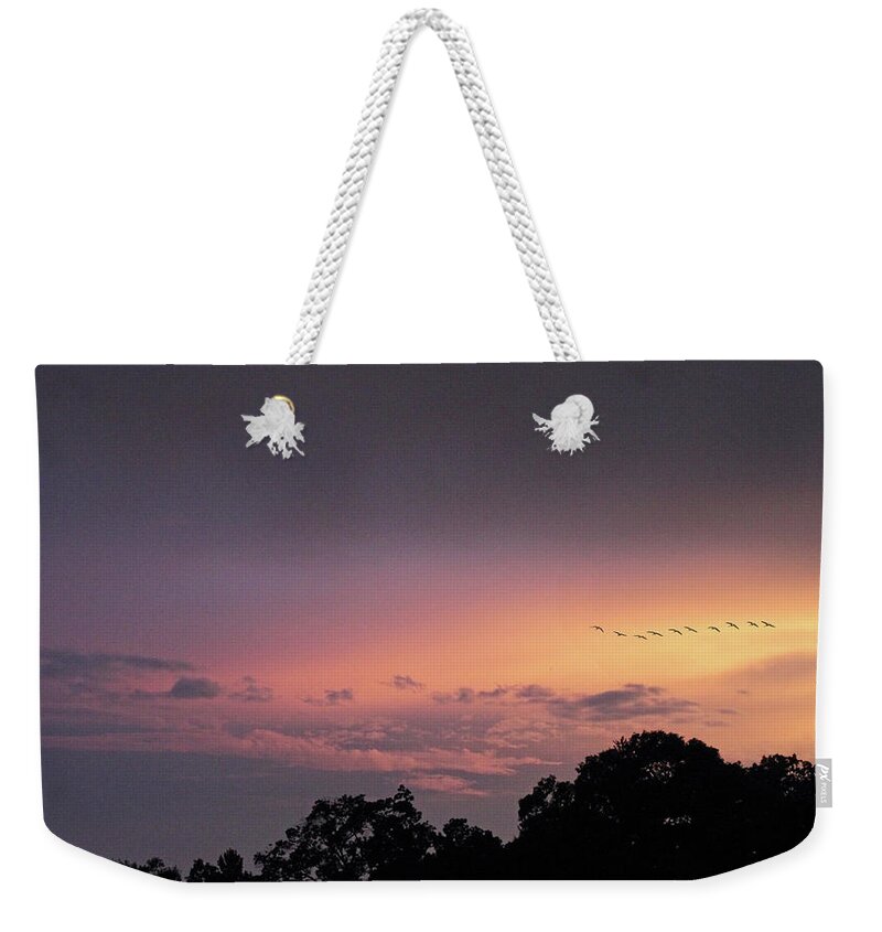 Sunset Weekender Tote Bag featuring the photograph Sunset Flight by Jessica Jenney