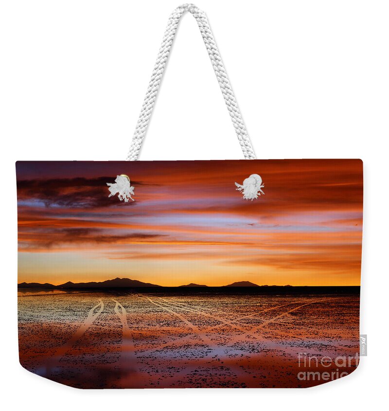Salar De Uyuni Weekender Tote Bag featuring the photograph Sunset Highways 2 by James Brunker