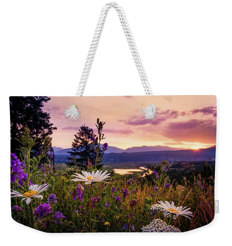 British Columbia Weekender Tote Bag featuring the photograph Sunset in the Kootenays by Tracy Munson