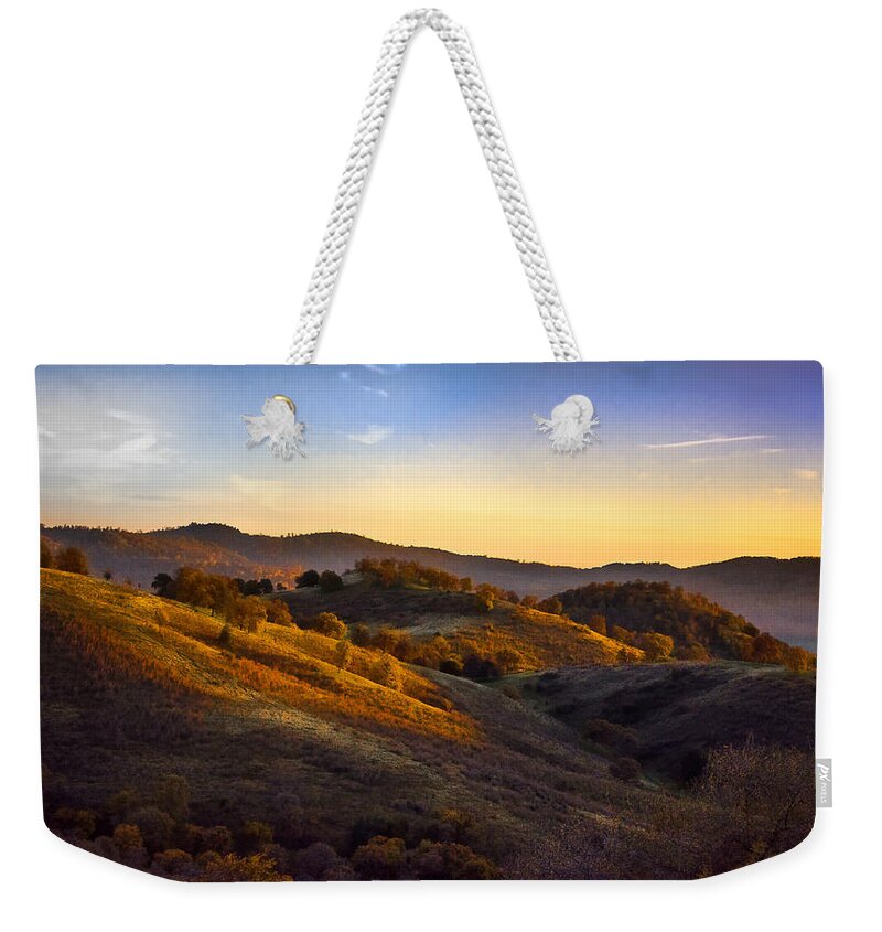 Landscape Weekender Tote Bag featuring the photograph Sunset In The Sierra Nevada Foothills by Susan Eileen Evans