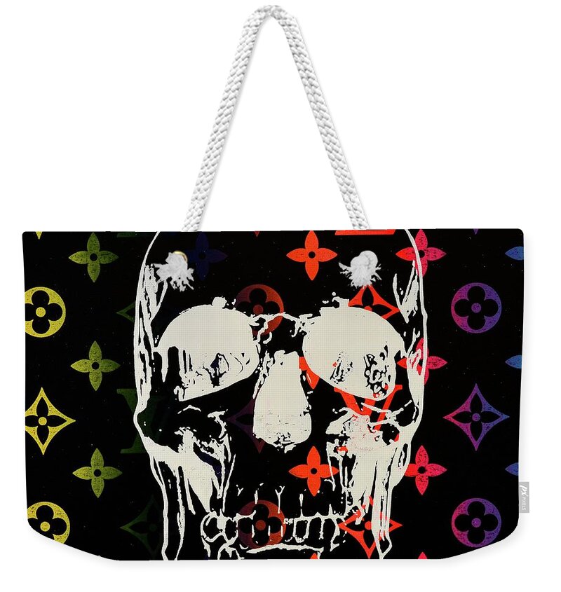 Acrylic Weekender Tote Bag featuring the painting Sunset LV Skull by Shane Bowden