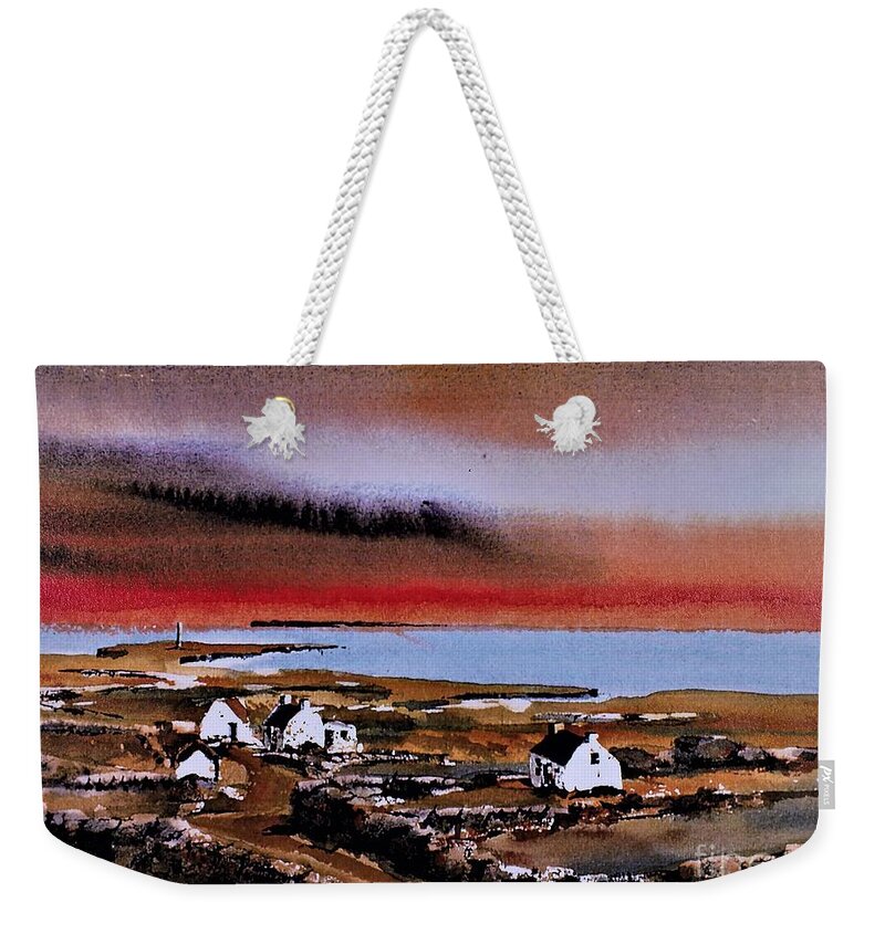Ireland Weekender Tote Bag featuring the painting Sunset on Bungowla, Inishmor, Aran. by Val Byrne