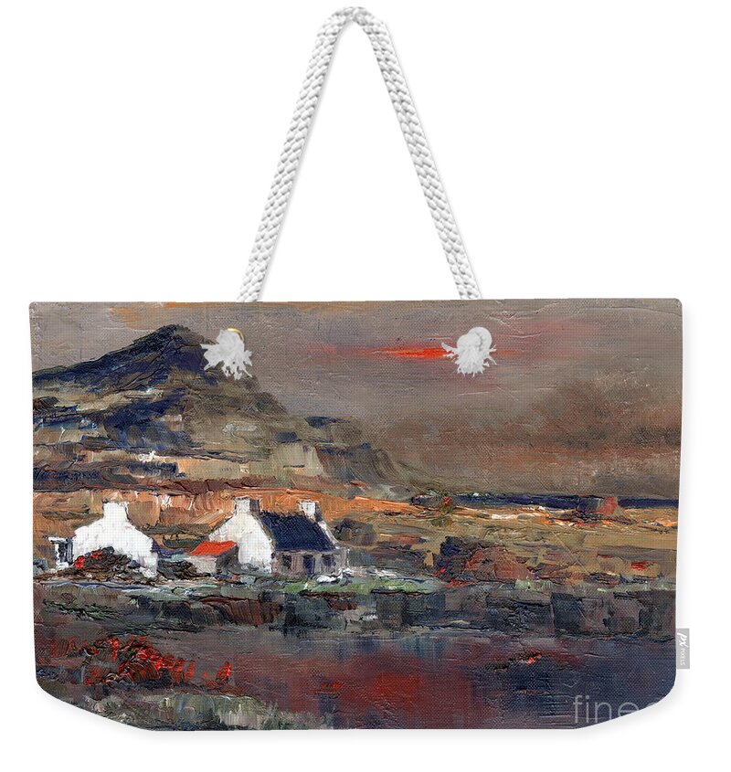  Weekender Tote Bag featuring the mixed media Sunset on Mount Errigal, Dunegal by Val Byrne