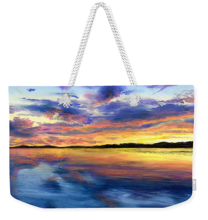 Maine Weekender Tote Bag featuring the drawing Sunset on Snow Pond by Shana Rowe Jackson