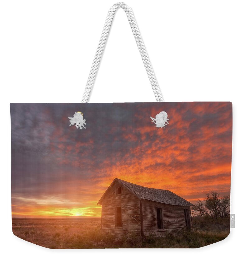 Abandoned Buildings Weekender Tote Bag featuring the photograph Sunset on the Prairie by Darren White