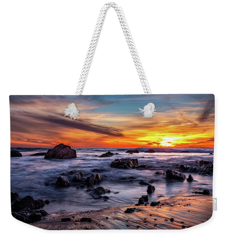 Beach Weekender Tote Bag featuring the photograph Sunset on the Rocks by Jason Roberts