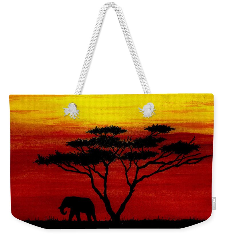 Africa Weekender Tote Bag featuring the painting Sunset on the Serengeti by Michael Vigliotti