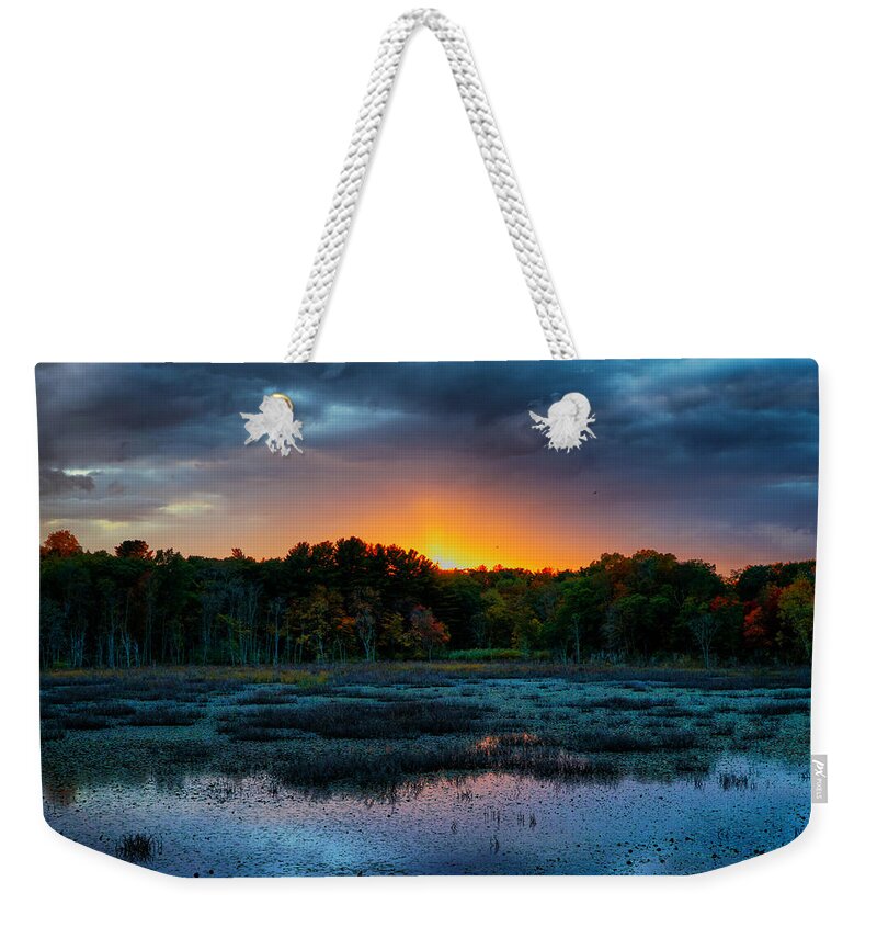 Sunset Weekender Tote Bag featuring the photograph Sunset over Ipswich River by Lilia D