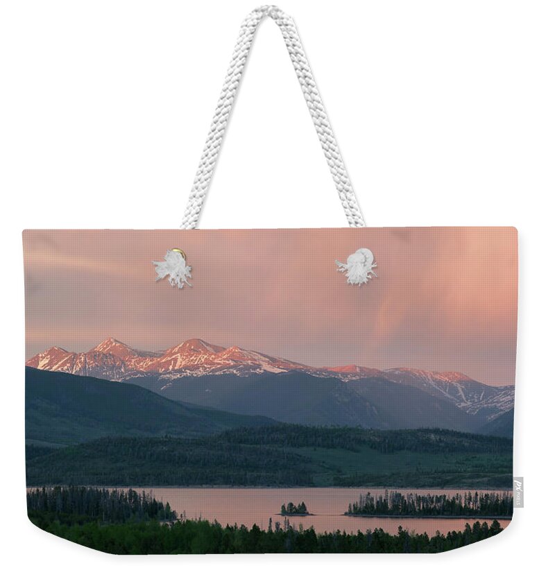 Dillon Reservoir Weekender Tote Bag featuring the photograph Sunset over Lake Dillon by Aaron Spong