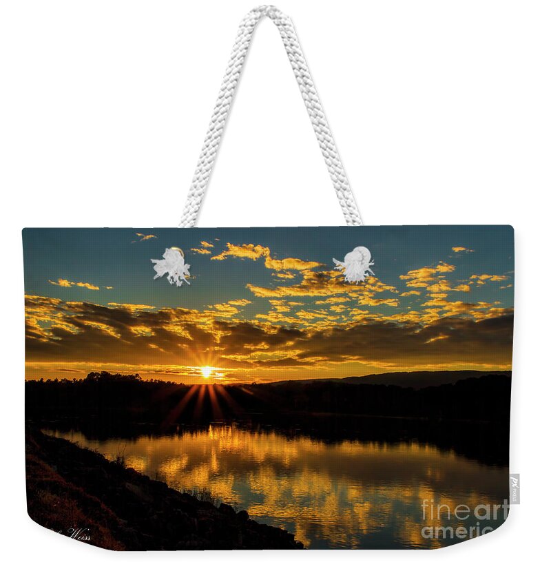 Lake Weiss Weekender Tote Bag featuring the photograph Sunset over Lake Weiss by Barbara Bowen