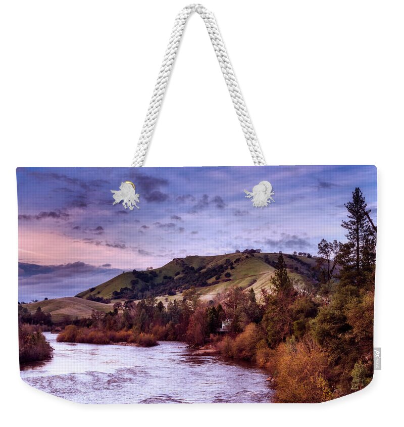 American River Weekender Tote Bag featuring the photograph Sunset Over The American River by Mountain Dreams
