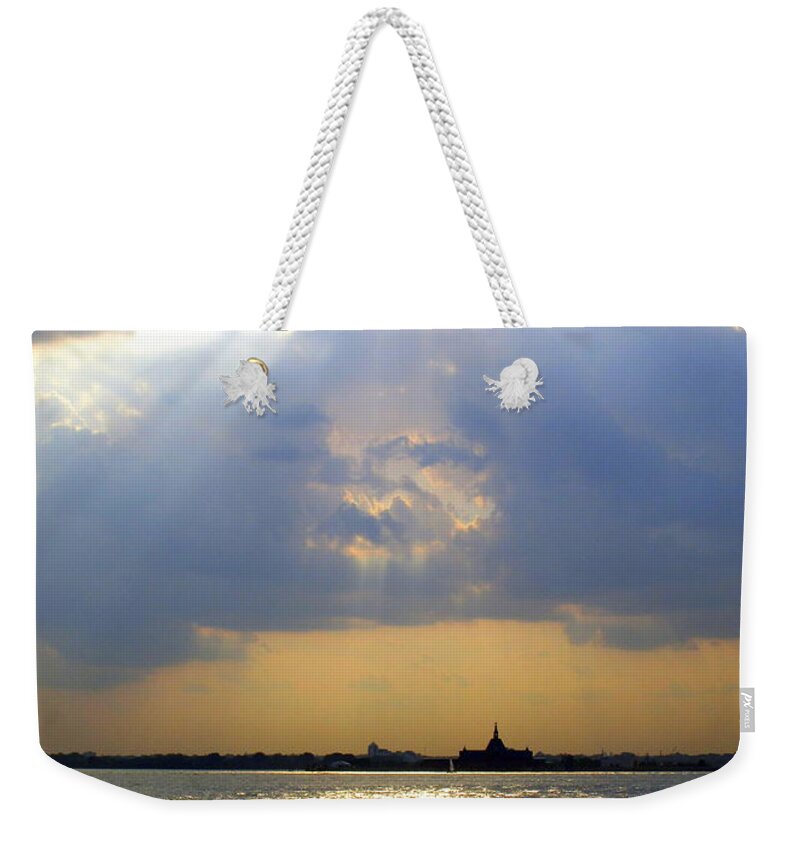 Sunset Over The Hudson Weekender Tote Bag featuring the photograph Sunset Over The Hudson 3 by Randall Weidner