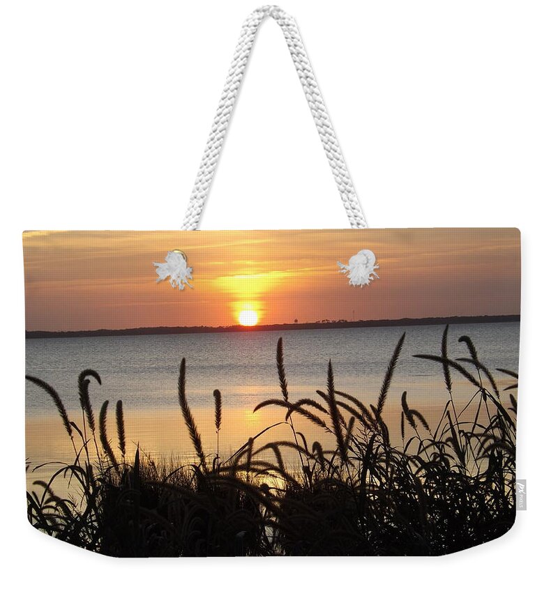 Yellow Weekender Tote Bag featuring the photograph Sunset Over The Sound by Joyce Wasser