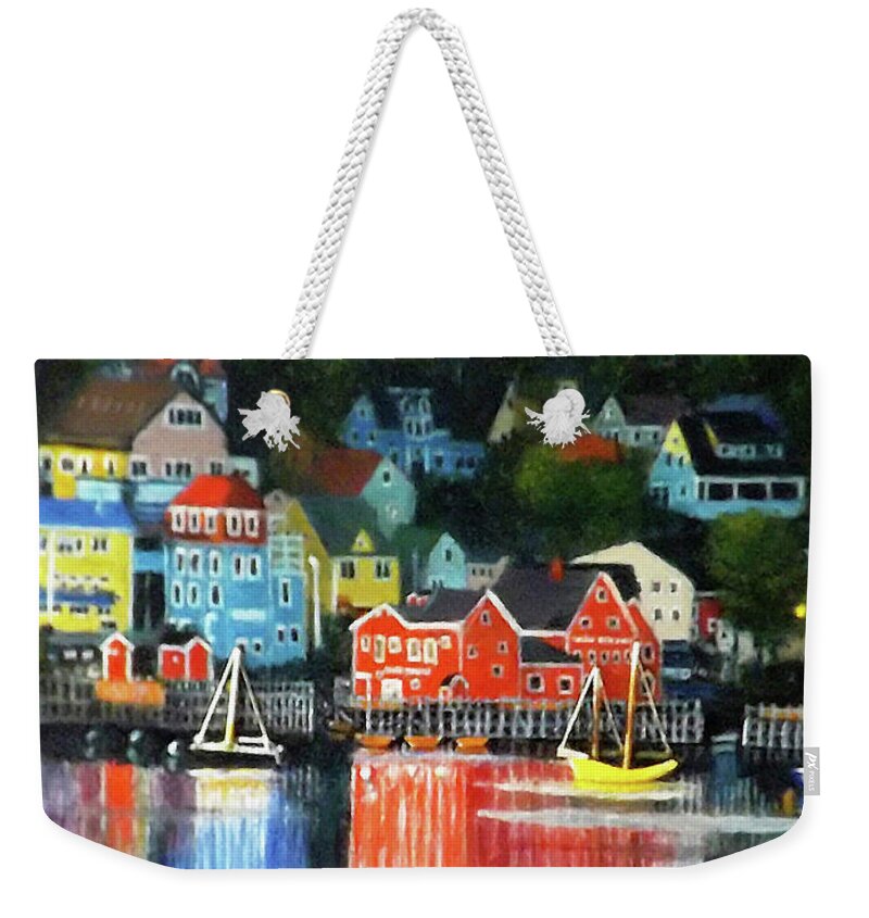 Red Weekender Tote Bag featuring the painting Sunset Reflection by Brent Harris