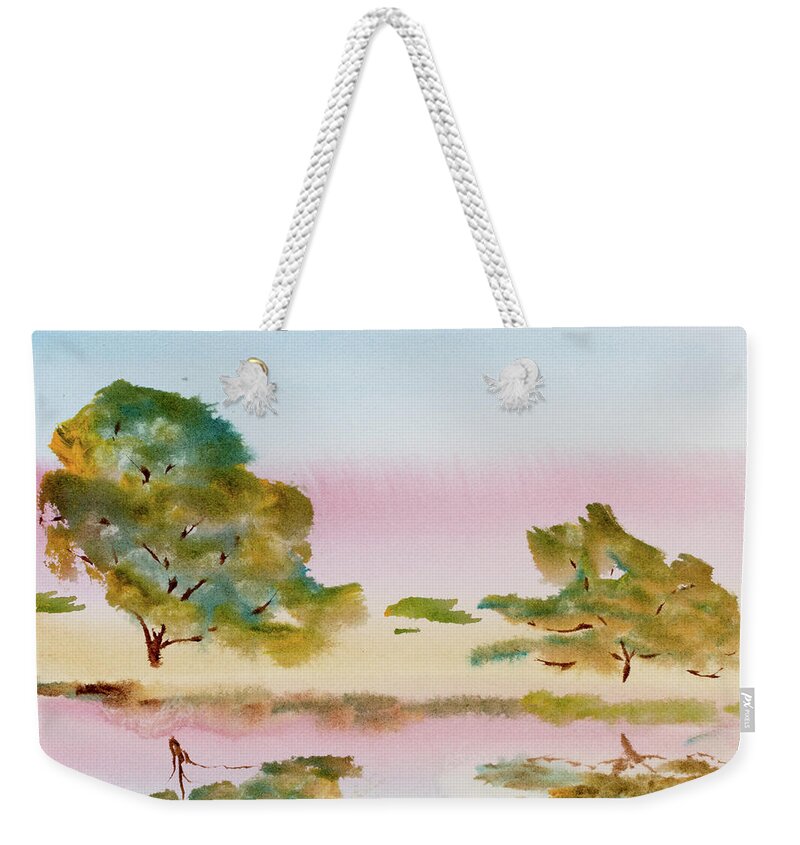 Afternoon Weekender Tote Bag featuring the painting Reflections at Sunrise by Dorothy Darden